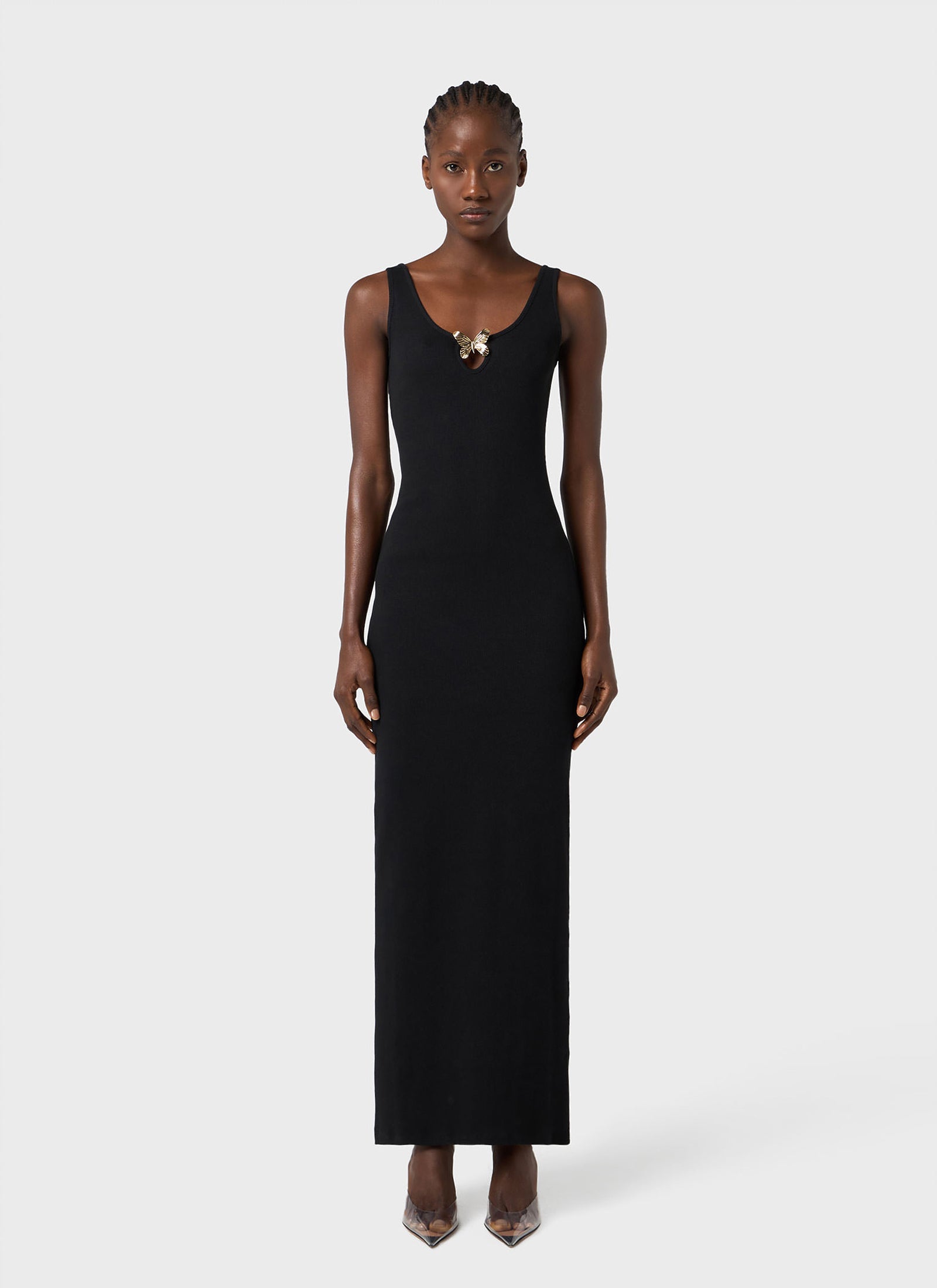 Long dress with gold-tone metal butterfly – HITCHHIKER
