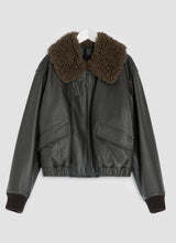 Leather blouson with shearling collar