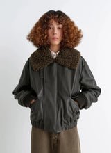 Leather blouson with shearling collar