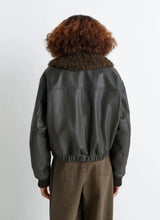 Leather blouson with shearling collar