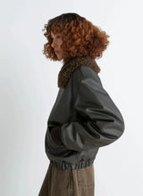 Leather blouson with shearling collar