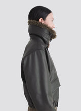 Leather blouson with shearling collar