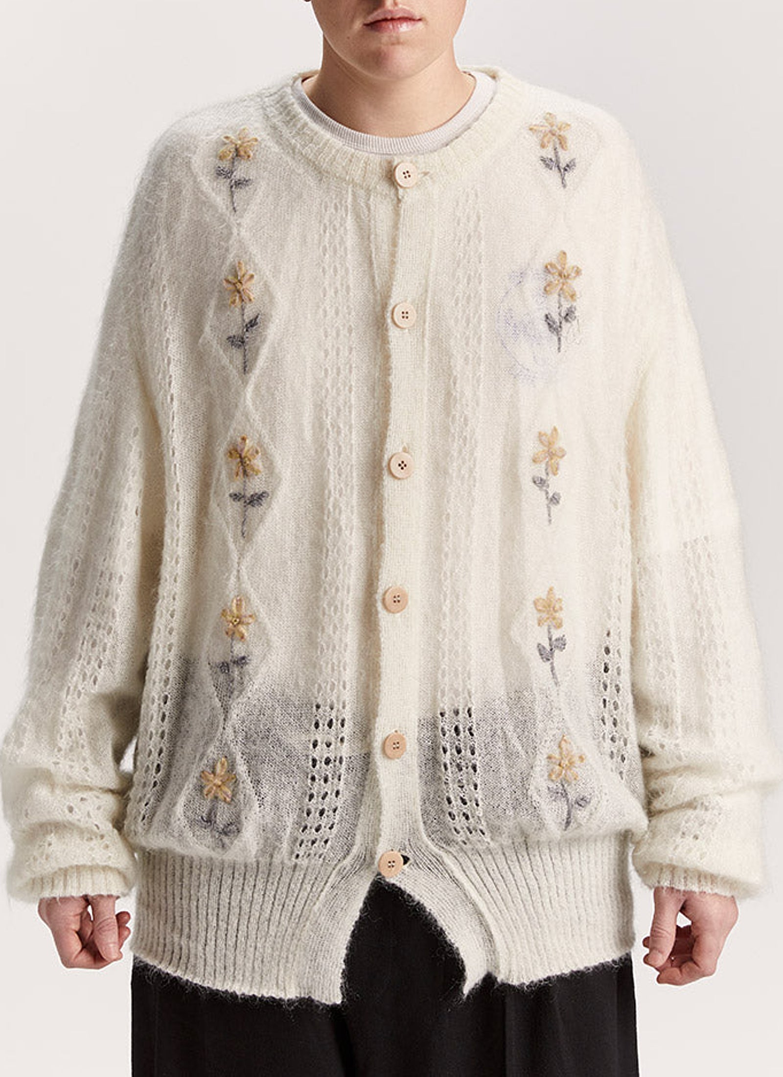 れ*様 UNUSED 22AW mohair Knit cardigan siz DENIM TEARS x SAINT Mxxxxxx COTTON WRTETH Mohair Cardigan （Black