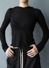 Cropped Hooded Rib Long Sleeves T-shirt
