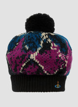 Pompom argyle knit beret
